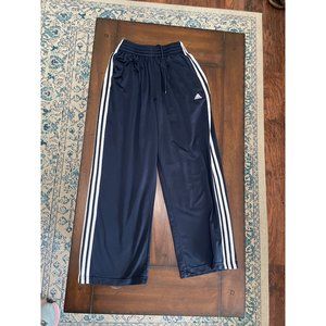 Adidas Navy Blue Athletic Wide Leg Sweatpants Classic 3 Stripes Sides Pull On M